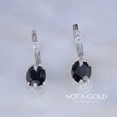 Серьги из белого золота с крупными сапфирами и бриллиантами (Вес: 4 гр.)