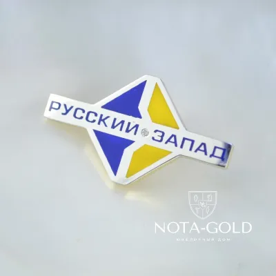 Значок из жёлтого золота с бриллиантом и цветной эмалью для компании