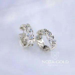 Ажурные серьги из белого золота с топазами (Вес: 10 гр.)