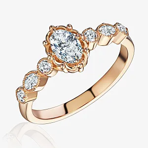 Кольцо в эстетике винтаж с выращенным овальным бриллиантом в розовом золоте (Вес 2,6 гр.)