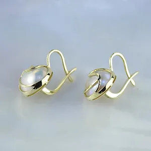 Серьги с жемчугом из жёлтого золота на английском замке (Вес: 5 гр.)