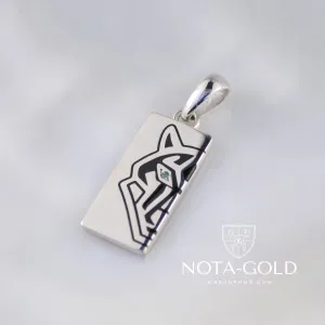 Серебряная подвеска Тигр на заказ с изумрудом и эмалью (Вес: 3 гр.)