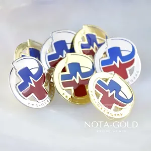 Золотые нагрудные значки с эмалью и логотипом (Вес 3 гр.)