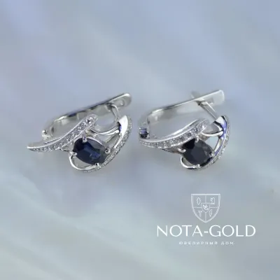 Серьги из белого золота с сапфирами и бриллиантами (Вес: 4,5 гр.)