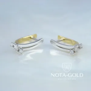 Серьги из двухцветного золота с бриллиантами английский замок (Вес: 3,5 гр.)