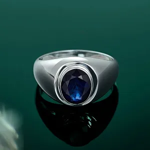 Мужское кольцо из платины с овальным сапфиром (Вес 16,5 гр.)