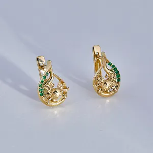Золотые серьги пауки с изумрудами (Вес: 2,7 гр.)