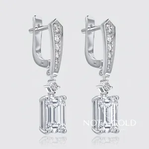 Серьги-подвески из платины с прямоугольными бриллиантами (Вес 9 гр.)