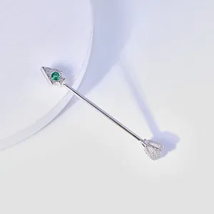Серьга Стрела из белого золота с изумрудом (Вес 3 гр.)