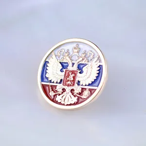 Золотой значок с гербом России на лацкан пиджака с цветной эмалью (Вес: 4,5 гр.)