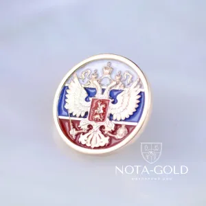 Золотой значок с гербом России на лацкан пиджака с цветной эмалью (Вес: 4,5 гр.)