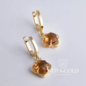Золотые серьги с цитринами (Вес 5,5 гр.)