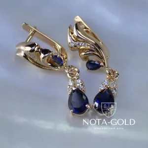 Серьги с сапфирами и бриллиантами из красного золота (Вес: 7,55 гр.)