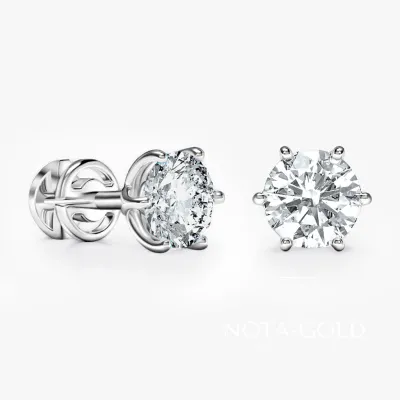 Женские серьги пусеты гвоздики с искусствеными бриллиантами 0,65ct 5,7мм на шести крапанах (Вес 1,5 гр.)