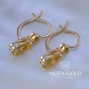 Серьги с цитринами из красного золота (Вес: 6,5 гр.)