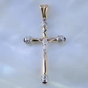 Изящный православный крест из золота с рубинами и орнаментом (Вес 6 гр.)