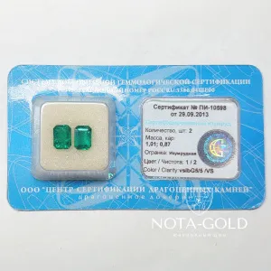 Сертифицированные изумруды огранки Изумрудная 2шт 1,01 и 0,87 ct чистота 1/2 цвет vslbG5/5 /VS