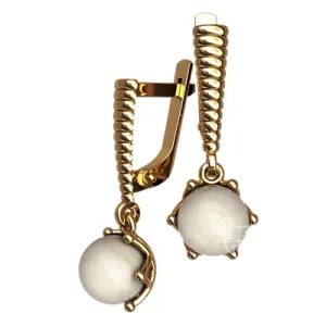 Женские серьги 40566 спиральные подвески из желтого золота с жемчугом (Вес 3,9 гр.)