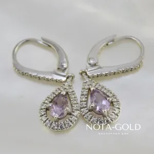 Серьги с топазами, аметистами из белого золота (Вес: 7 гр.)
