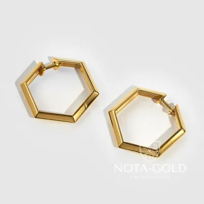 Серьги шестигранные кольца из желтого золота (Вес 8,3 гр.)
