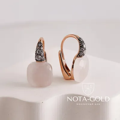 Серьги из красного золота с бриллиантами и кварцем (Вес: 9,65 гр.)