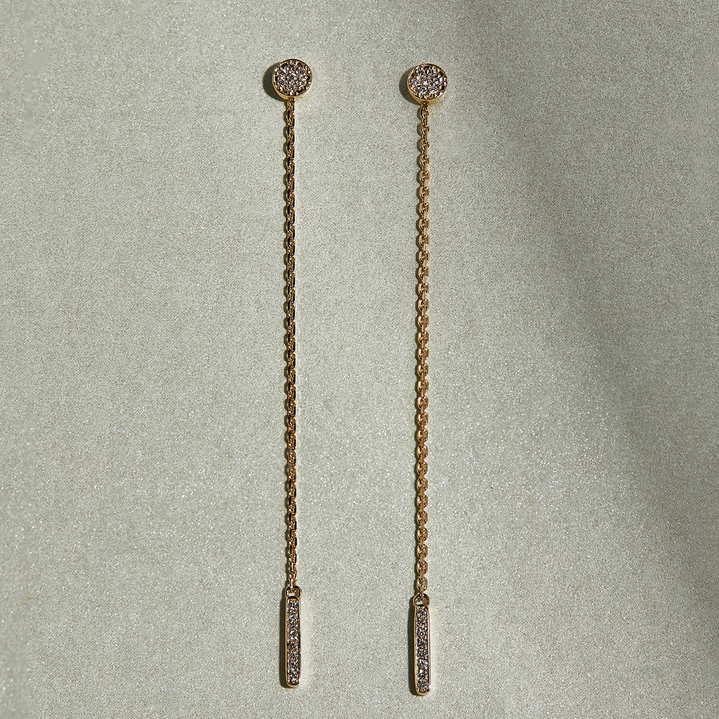 Серьги цепочки из золота с бриллиантами (Вес: 3 гр.)