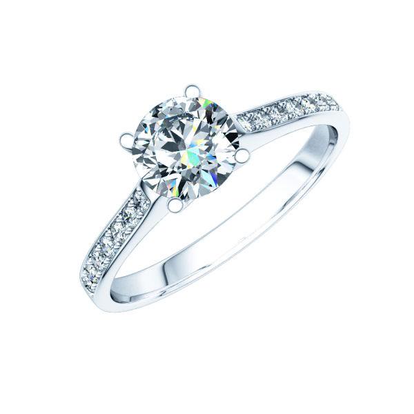 Женское кольцо из белого золота с одним крупным и четырнадцатью маленькими бриллиантами 1,1 карат (Вес: 3 гр.)