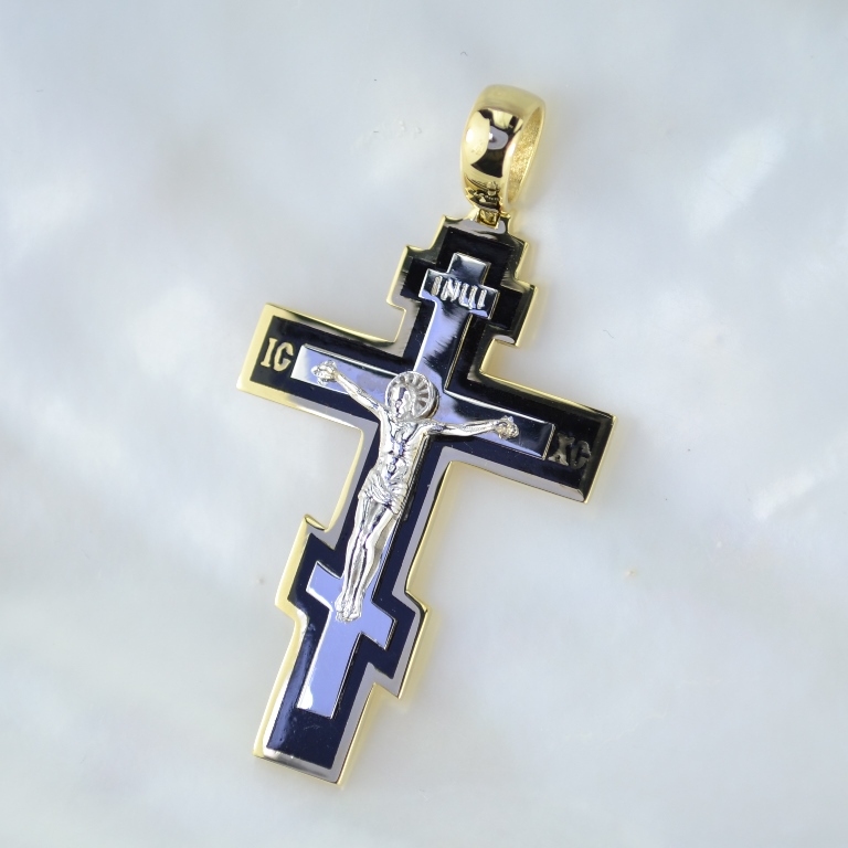 Крест из двухцветного золота с чёрной эмалью (Вес: 14 гр.)