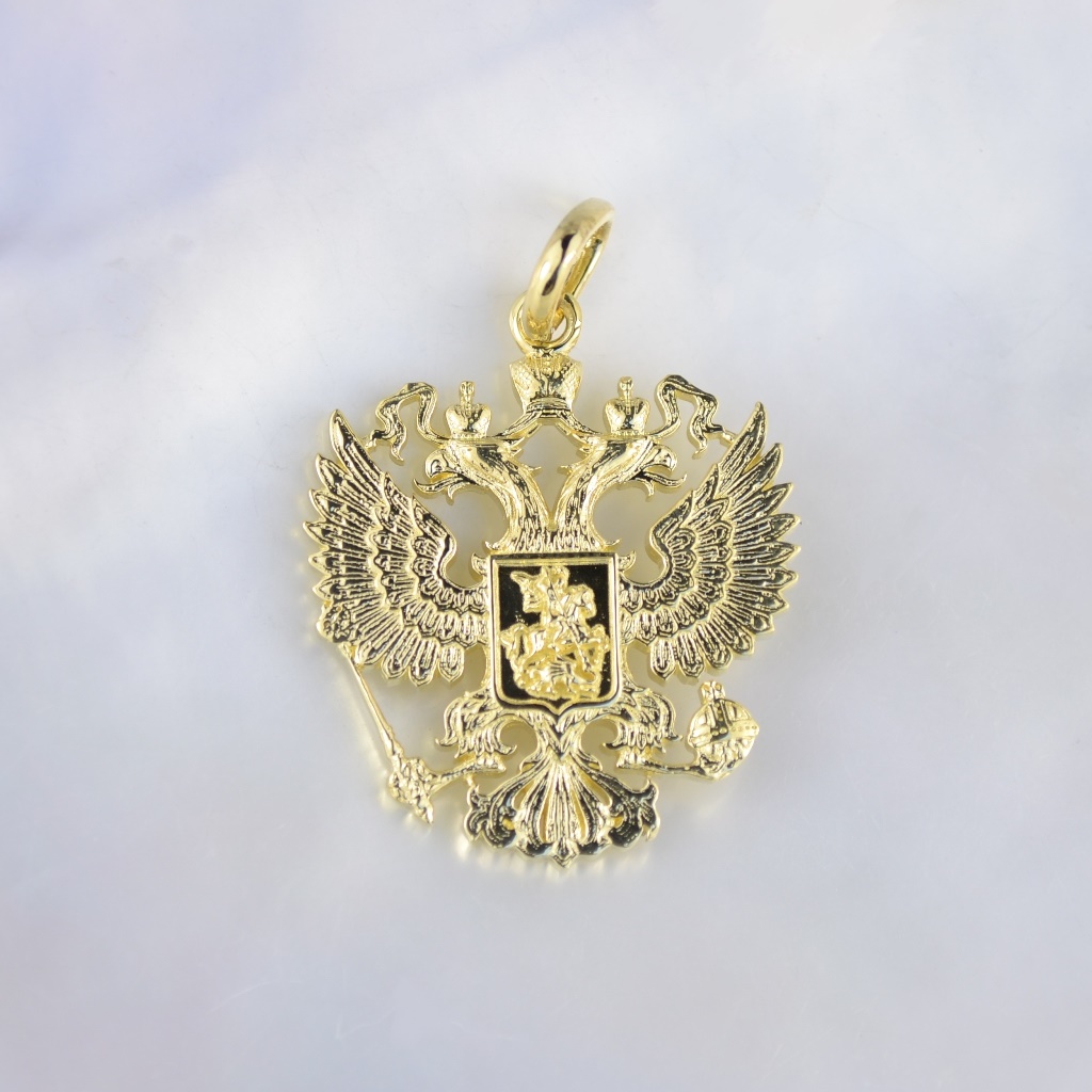 Кулон-подвеска с гербом России двуглавый орёл из жёлтого золота (Вес: 6 гр.)