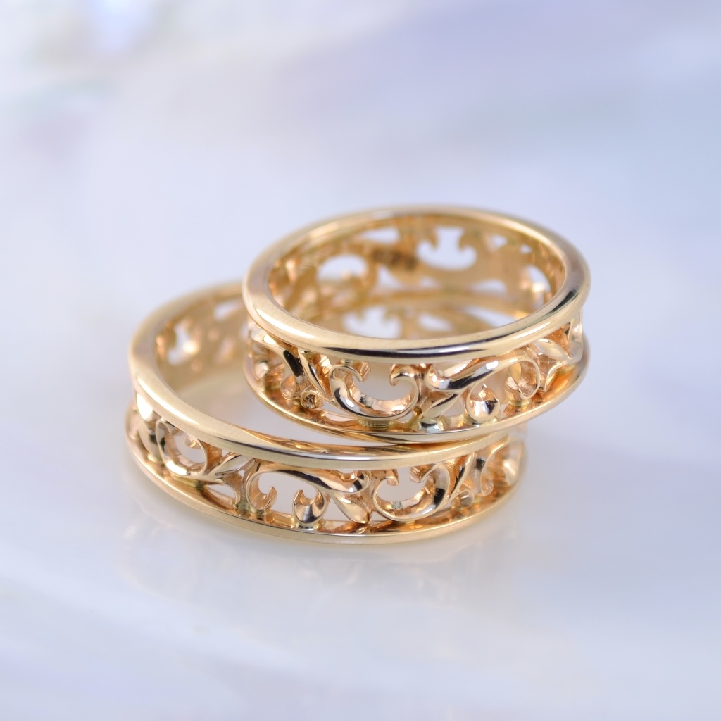 Ажурные обручальные кольца из красного золота (Вес пары: 9,5 гр.)