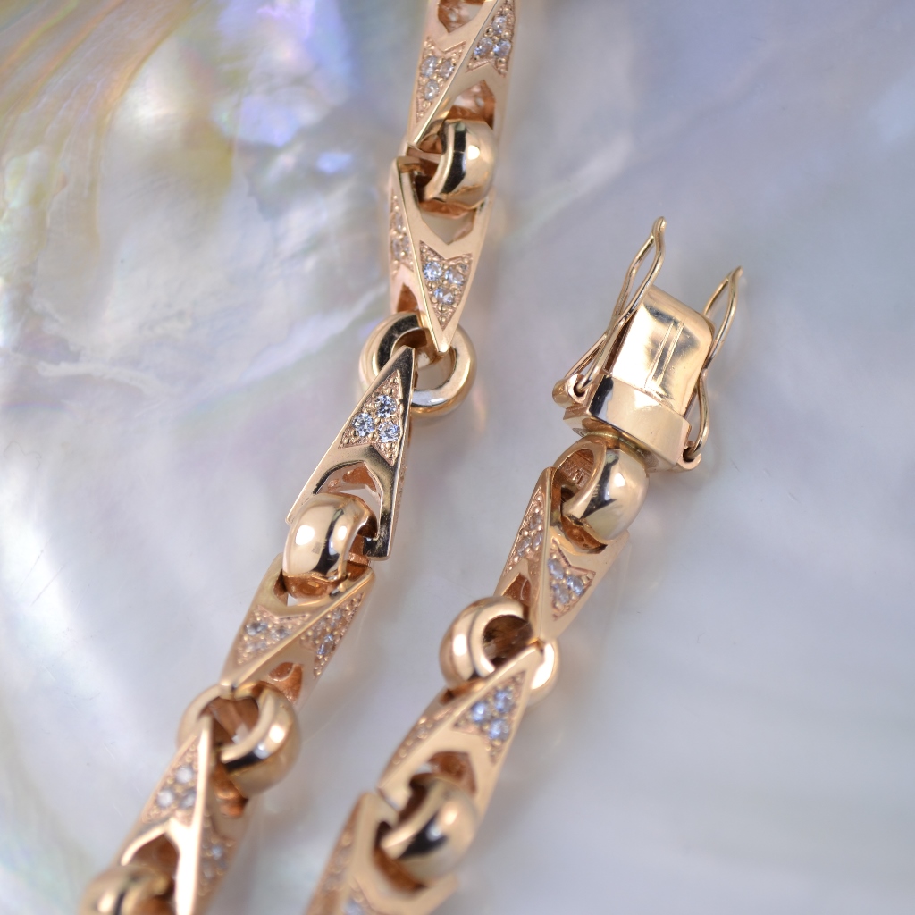 Золотая цепочка эксклюзивное плетение Адмирал с бриллиантами на заказ (цена за грамм)