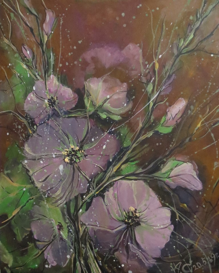 Картина маслом на холсте - Нежные красивые цветы 34x44 см