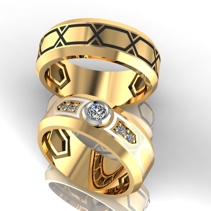 Обручальные кольца Роскошь с бриллиантами и эмалью (Вес пары:12 гр.)