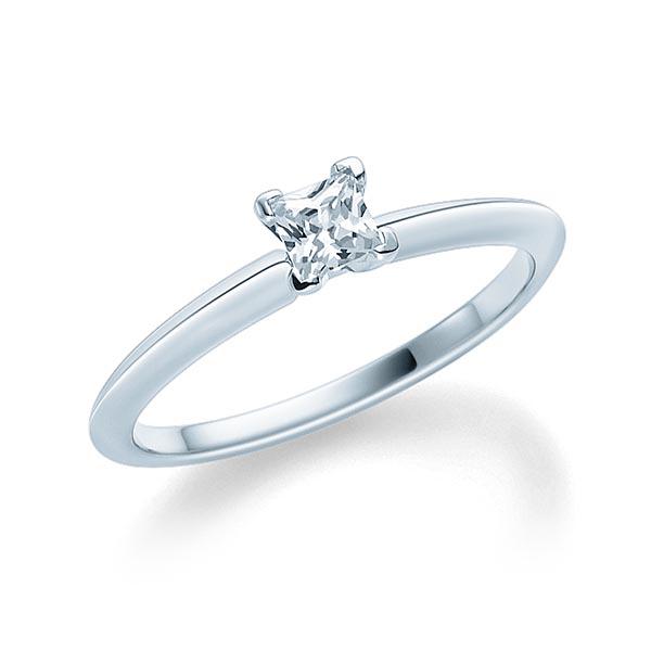 Классическое кольцо из белого золота с бриллиантом принцесса 0,25 карат (Вес: 2,5 гр.)