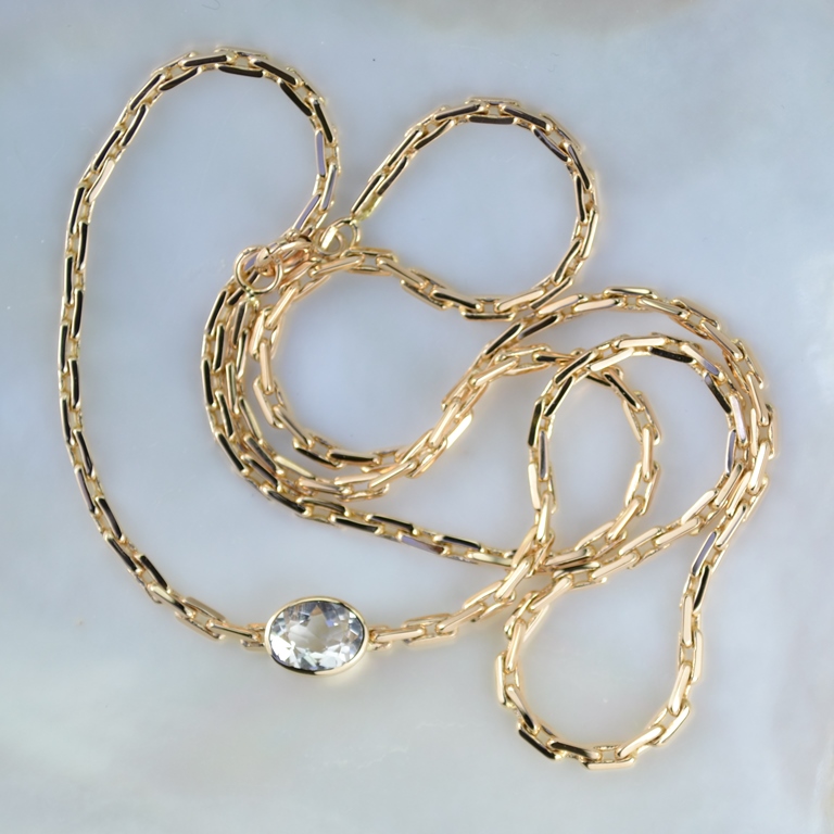 Женская золотая цепочка на тело якорного плетения с подвеской и камнем (цена за грамм)