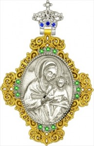 Иконка образок Иверской Божьей Матери из золота с изумрудами и топазами на заказ (Вес 7,98 гр.)