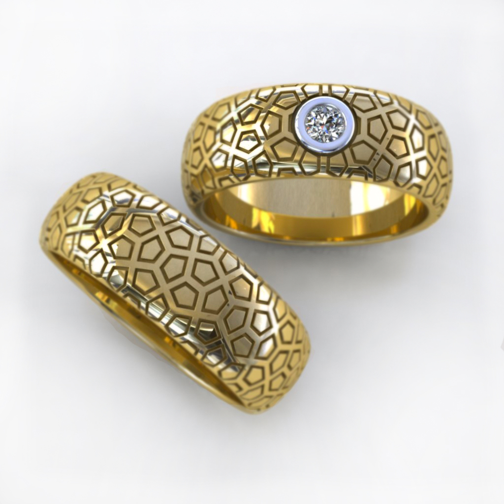 Обручальные кольца Оазис из жёлтого золота с узорами (Вес пары 16,5 гр.)