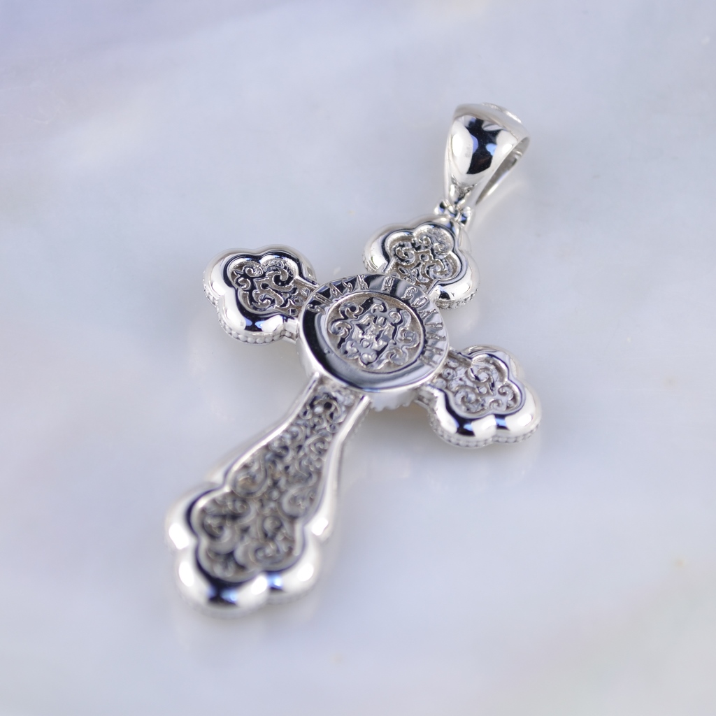 Эксклюзивный крест из белого золота Распятие Иисуса Христа и лик Божья ...