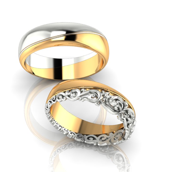 Обручальные кольца Вдохновение из двухцветного золота с орнаментом (Вес пары: 11 гр.)