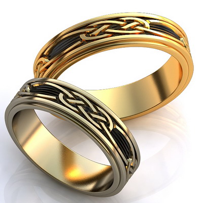 Обручальные кольца с узором и эмалью на заказ (Вес пары: 8 гр.)