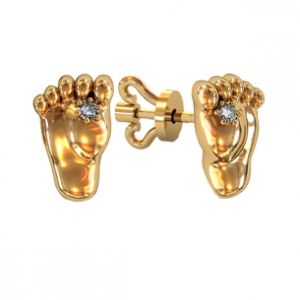 Золотые серьги ножки/пяточки младенца из красного золота 585 пробы с бриллиантами (Вес: 3 гр.)