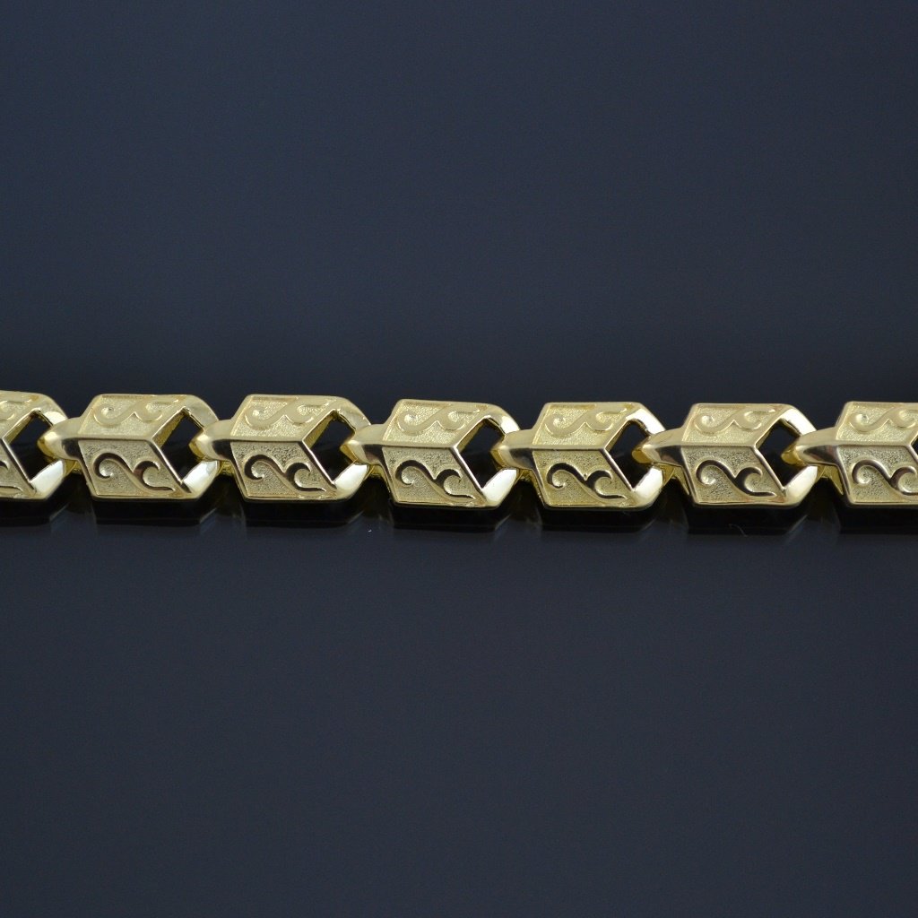 Золотая цепочка эксклюзивное плетение Рыбка с узором и инициалами на замке (цена за грамм)