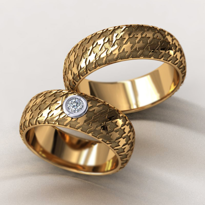 Обручальные кольца Вектор из жёлтого золота с бриллиантом на заказ (Вес пары 16,5 гр.)
