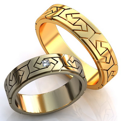 Обручальные кольца с орнаментом и бриллиантом на заказ (Вес пары: 11 гр.)