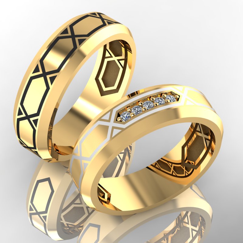 Обручальные кольца Век с дорожкой  бриллиантов, чёрной  и белой эмалью (Вес пары:12 гр.)