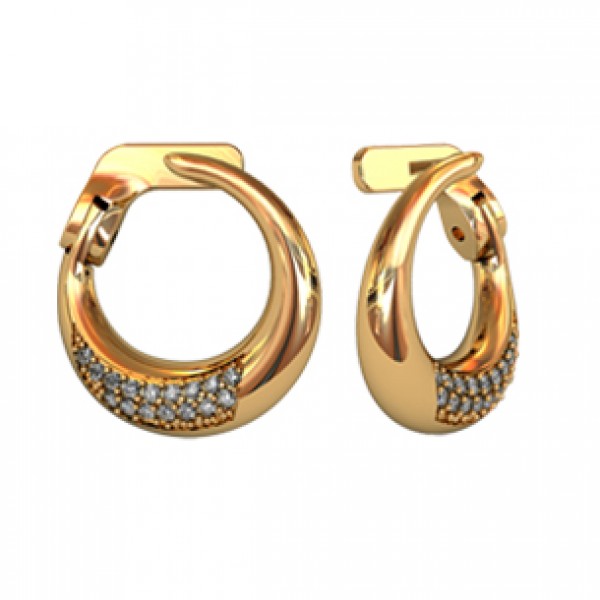 Женские серьги 310060 кольца из желтого золота с полосками бриллиантов (Вес 4,5 гр.)