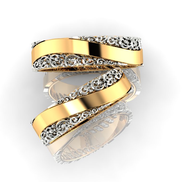 Двухцветные свадебные кольца Мечта с винтажными узорами (Вес пары: 14 гр.)
