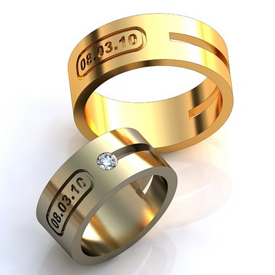 Обручальные кольца с датой свадьбы и бриллиантом на заказ (Вес пары: 17 гр.)