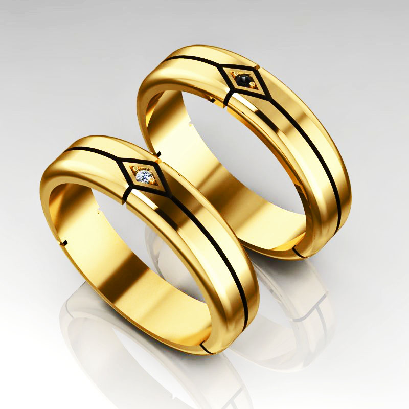 Обручальные кольца Компромисс с бриллиантами и чернением (Вес пары: 9,5 гр.)