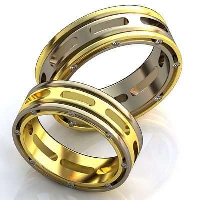 Двухцветные обручальные кольца с бриллиантами в торце на заказ (Вес пары: 12 гр.)